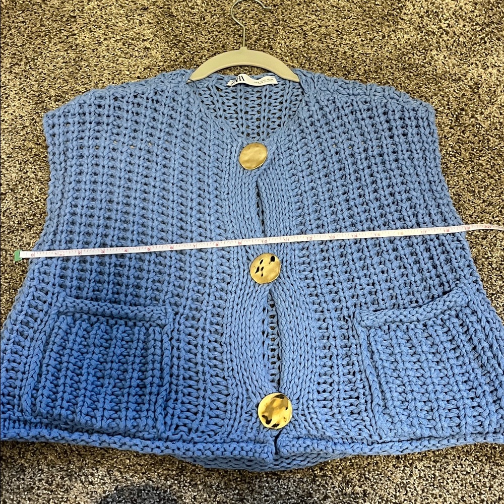 Zara Blue Knit Sweater Vest with Gold Buttons - Picture 4 of 5